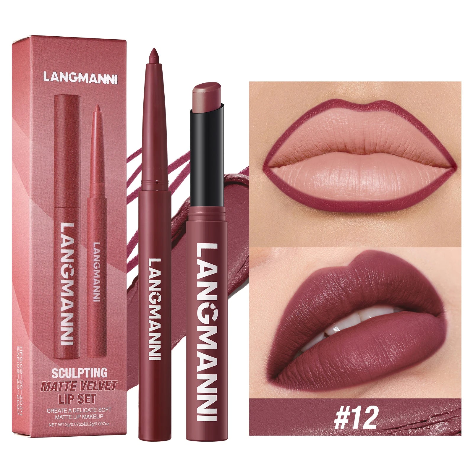 Waterproof Lip Liner & Lipstick Duo – Smudge-Proof Set