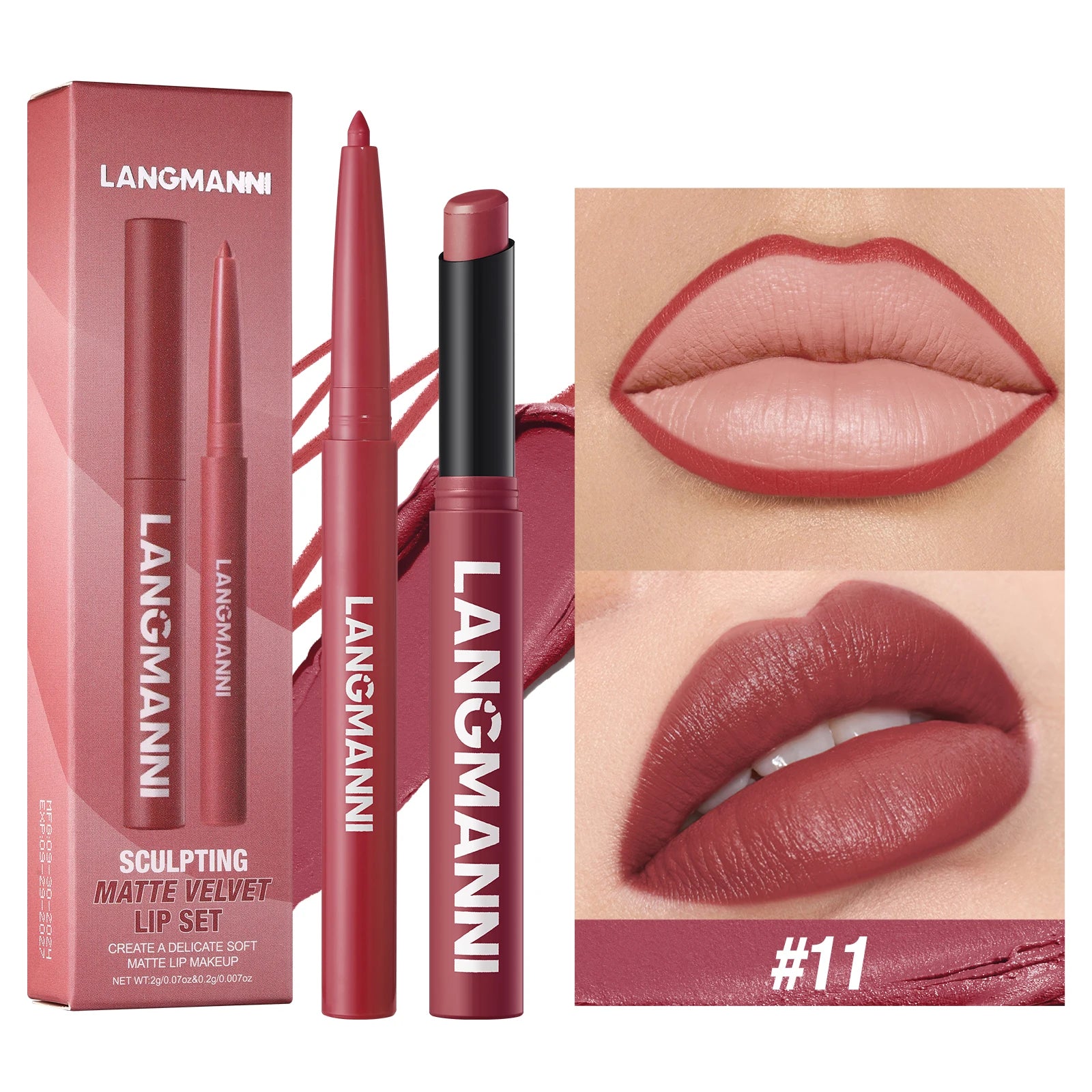 Waterproof Lip Liner & Lipstick Duo – Smudge-Proof Set