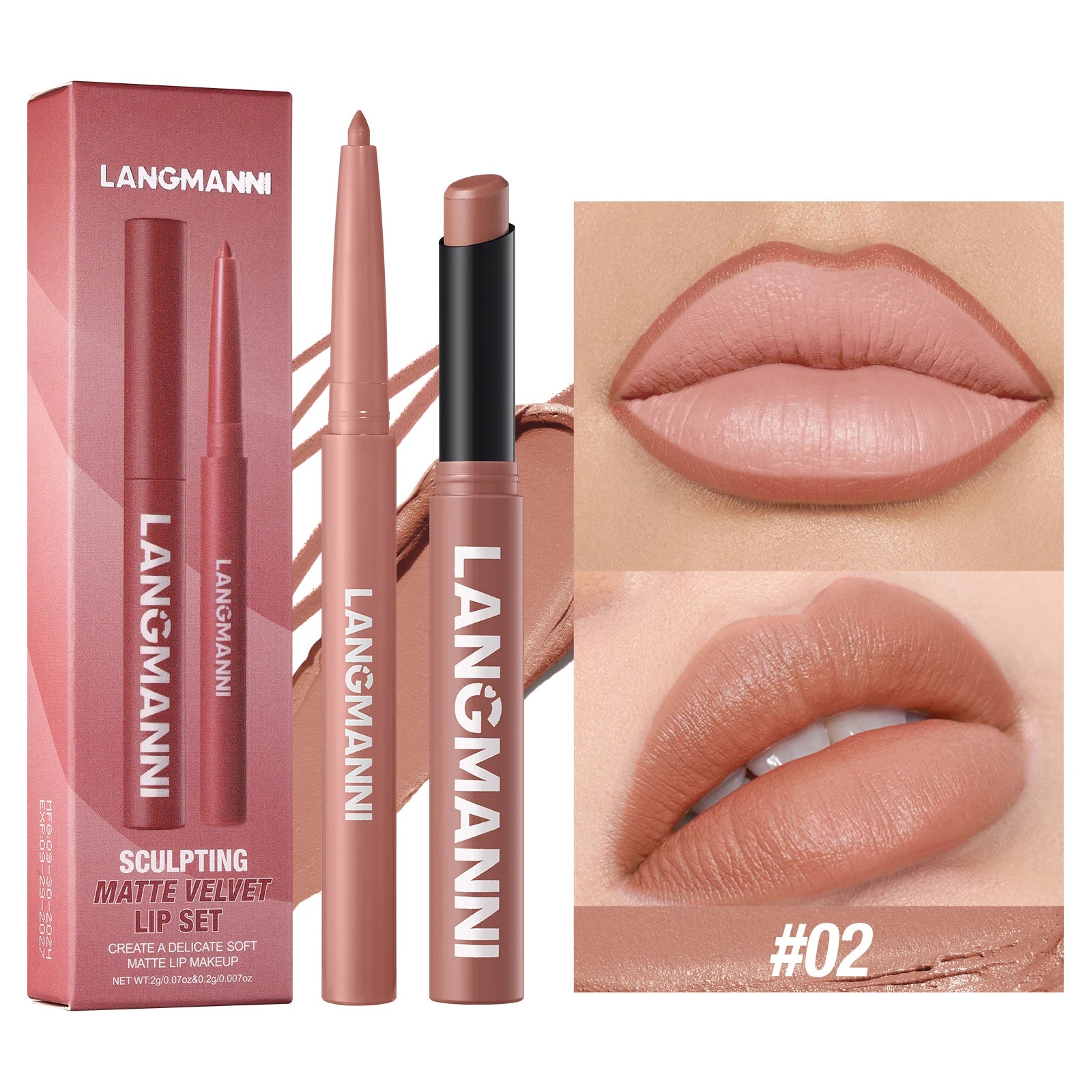 Waterproof Lip Liner & Lipstick Duo – Smudge-Proof Set
