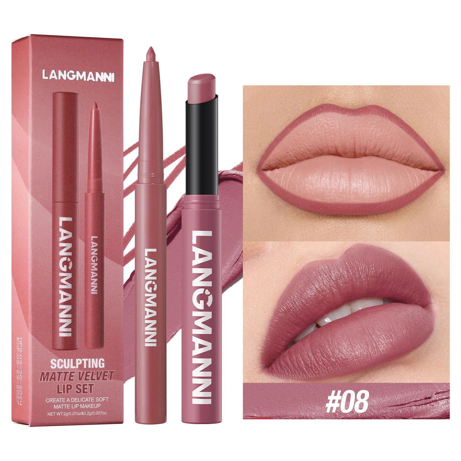 Waterproof Lip Liner & Lipstick Duo – Smudge-Proof Set