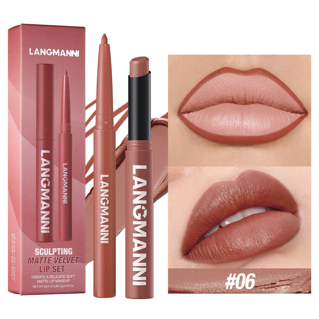 Waterproof Lip Liner & Lipstick Duo – Smudge-Proof Set